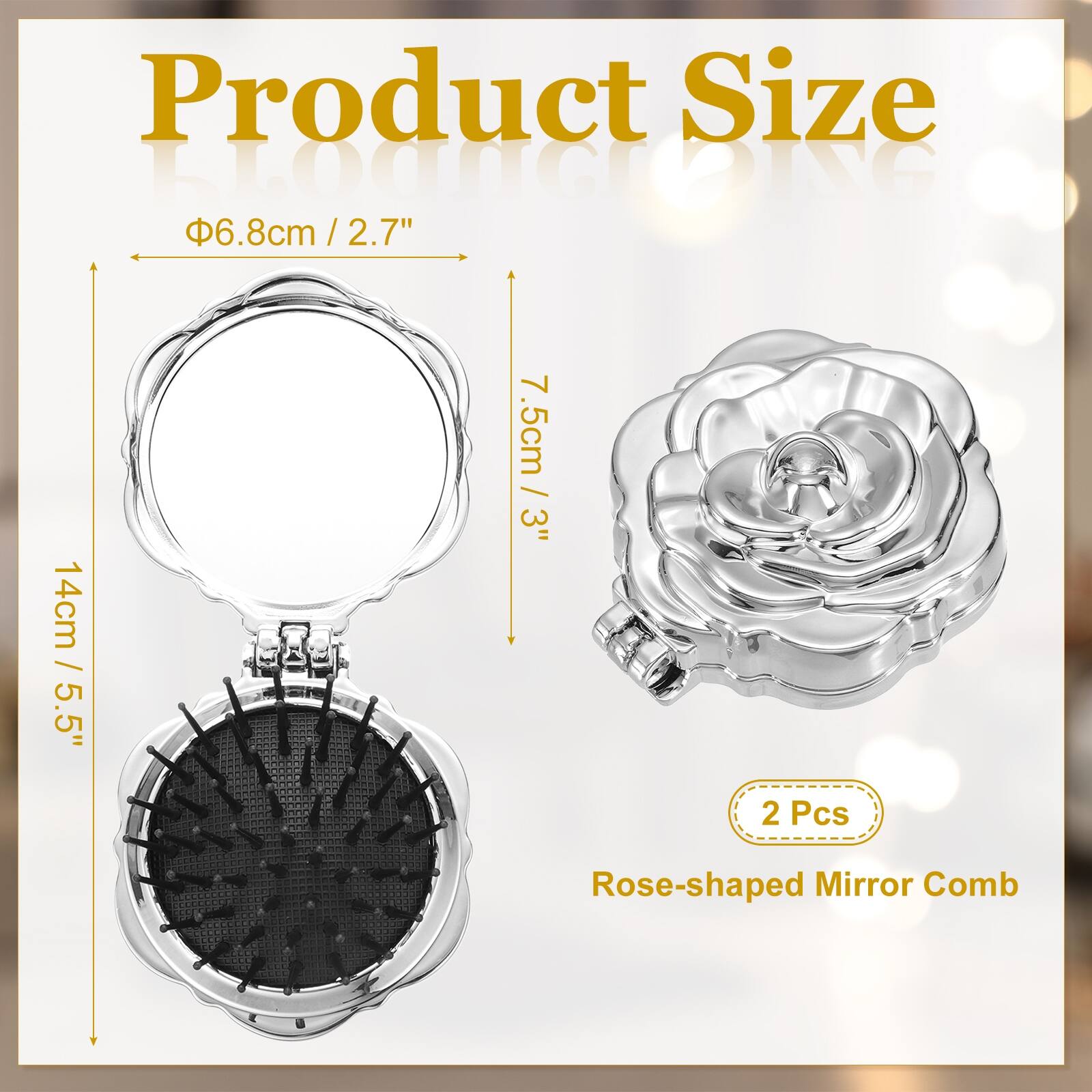 Travel Hair Brush with Mirror, Rose Shape Mini Massage Hairbrush Portable Makeup Pocket Folding for Women Girls Gym