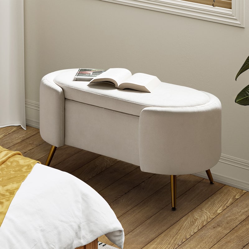 Clara 39.4" Wide Storage Bench with Metal Legs