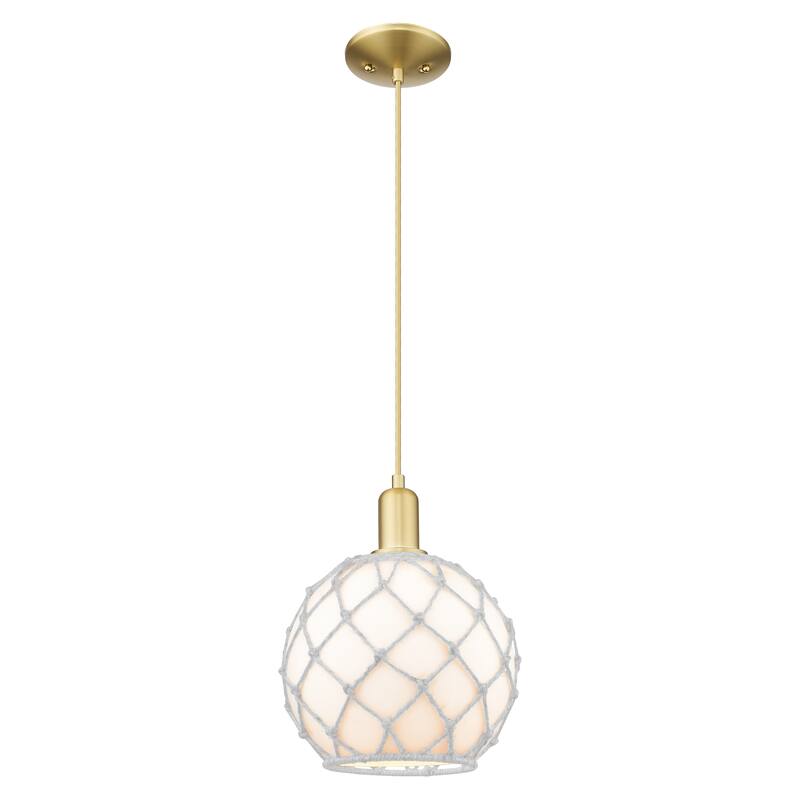 Innovations Lighting Endless Possibilities Arcadia - Farmhouse Rope - 1 Light 10" Cord Hung Mini Pendant - Satin Gold/White Glass with White Rope