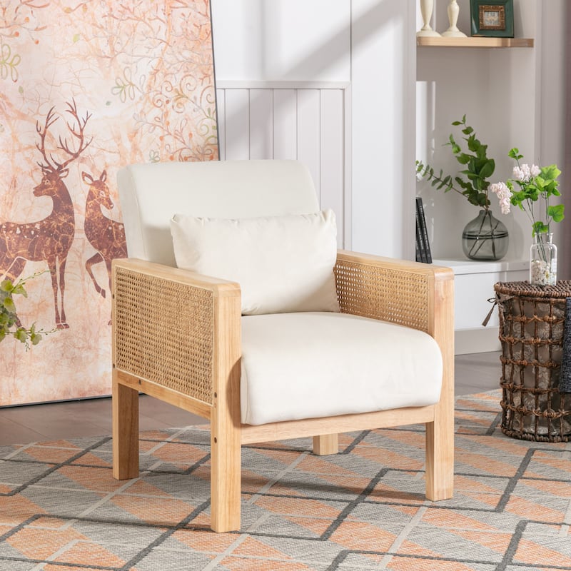 Ebello Solid Wood Accent Chair - Beige