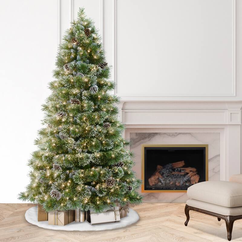 Puleo International Pre-Lit 7.5' Frosted Boulder Pine Artificial Christmas Tree - Green