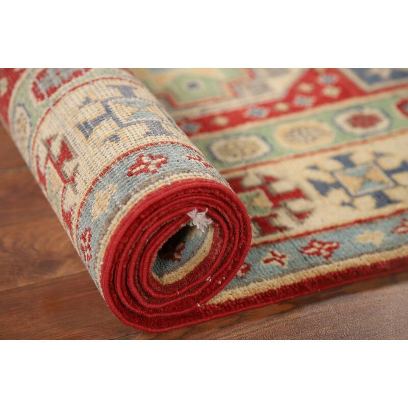 Red Kazak Runner Rug Hand-Knotted Oriental Wool Carpet - 2'7" x 9'8"