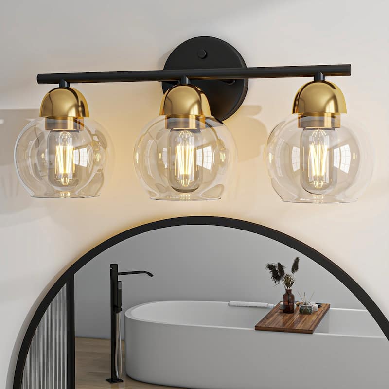 3-Light Bathroom Light Fixtures Over Mirror - Matte Black+Brass