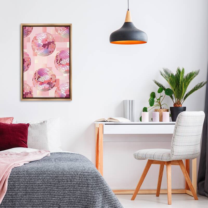 Stupell Feminine Pink Disco Balls Framed Floater Canvas Wall Art Design By LSR Design Studio