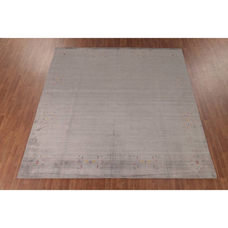 Gabbeh Oriental Area Rug Handmade Beige / Ivory Silk Carpet - 7'7"x 9'9"