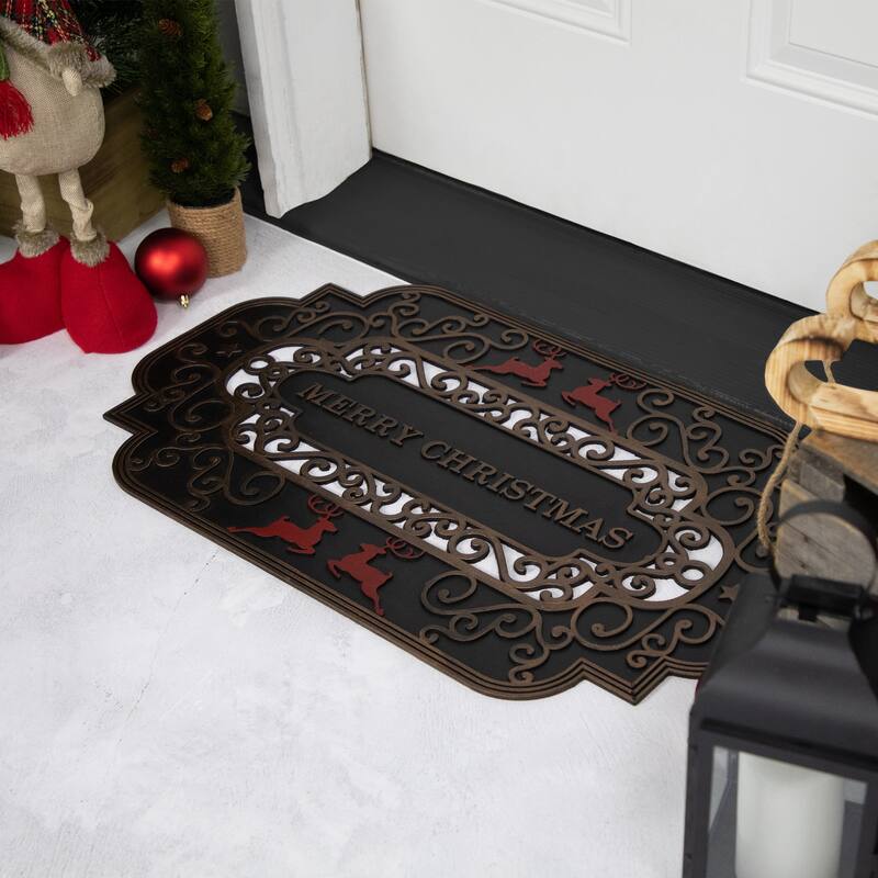 Black and Copper Reindeer "Merry Christmas" Doormat 18" x 30"