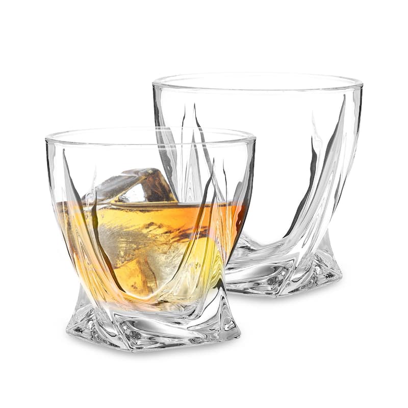 Berkware Lowball Whiskey Glasses - Modern Twisted Base Design - Set of 2