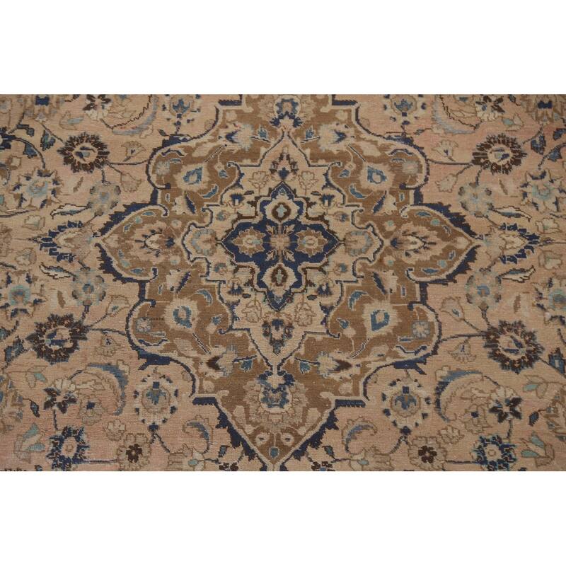 Hand Knotted Oriental 100% Wool Carpet Traditional Floral Peach Mashad Area Rug - 12' 7'' X 9' 9''