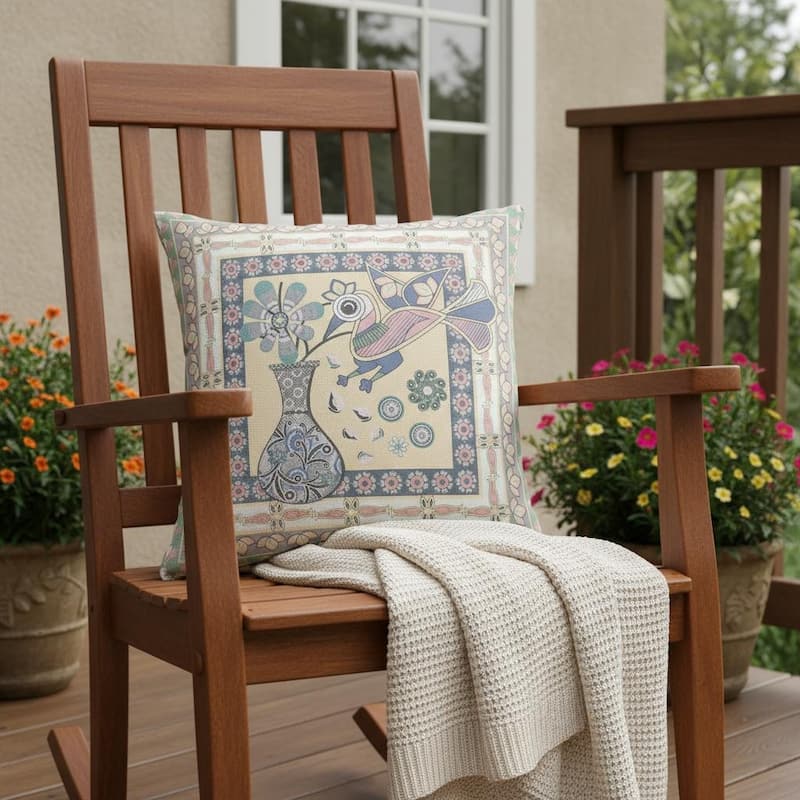 HomeRoots 26" x 26" Green Peacock Blown Seam Floral Indoor Outdoor Throw Pillow - 26.00' X '5.00' X '26.00 - Green - 26.00' X '5.00' X '26.00