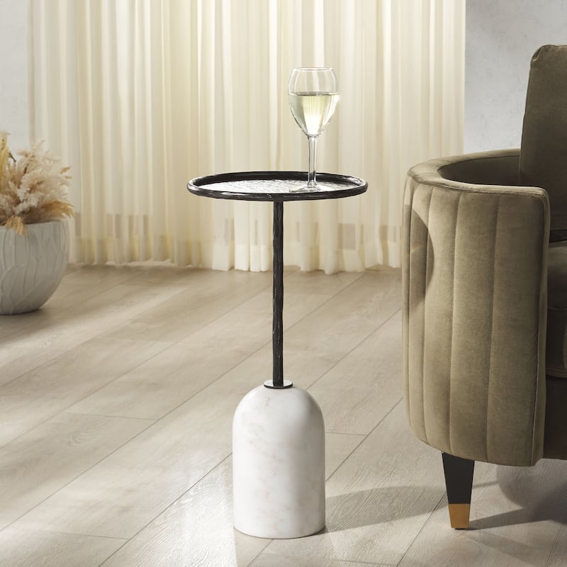 SAFAVIEH Couture Tanyarose Metal & Marble Drink Table - 12"W x 12"D x 24"H - Black/White