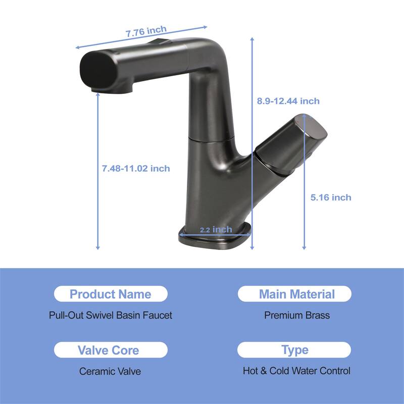 Pull-Down Bathroom Sink Faucet with Three Water Modes