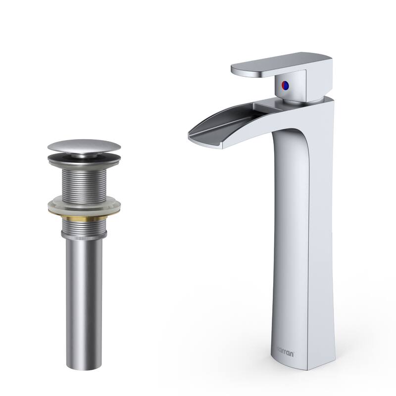 Karran Kassel Single Hole Single Handle Vessel Bathroom Faucet with Matching Pop-up Drain - Stainless Steel