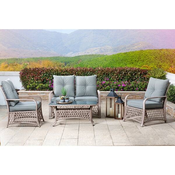 Glitzhome 4 Piece Outdoor Patio Wicker Chair Set Overstock 30870943