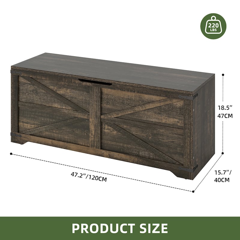 47" Storage Bench Farmhouse Storage Chest with 2 Safety Hinges for Entryway, Bedroom, Living Room