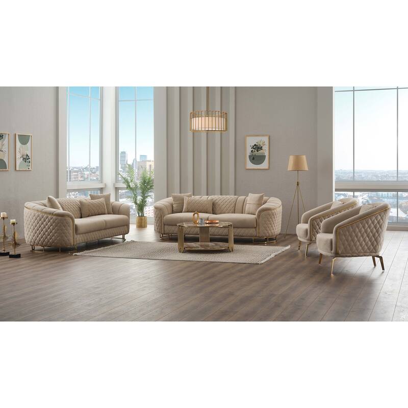 Osimhen 3 Pieces Living Room Set 2 Sofa 1 Chair - Cream