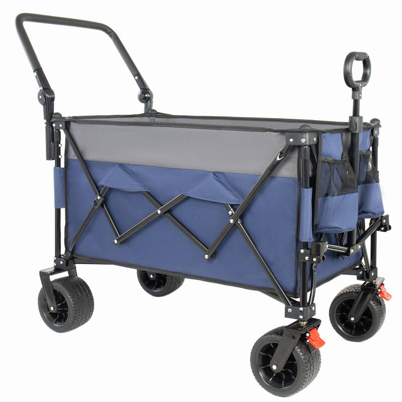Multi-Functional Push-Pull Folding Wagon Cart with Rotating Handle & Canopy,7"x4"All-Terrain Wheels & Brakes,300L Large Capacity