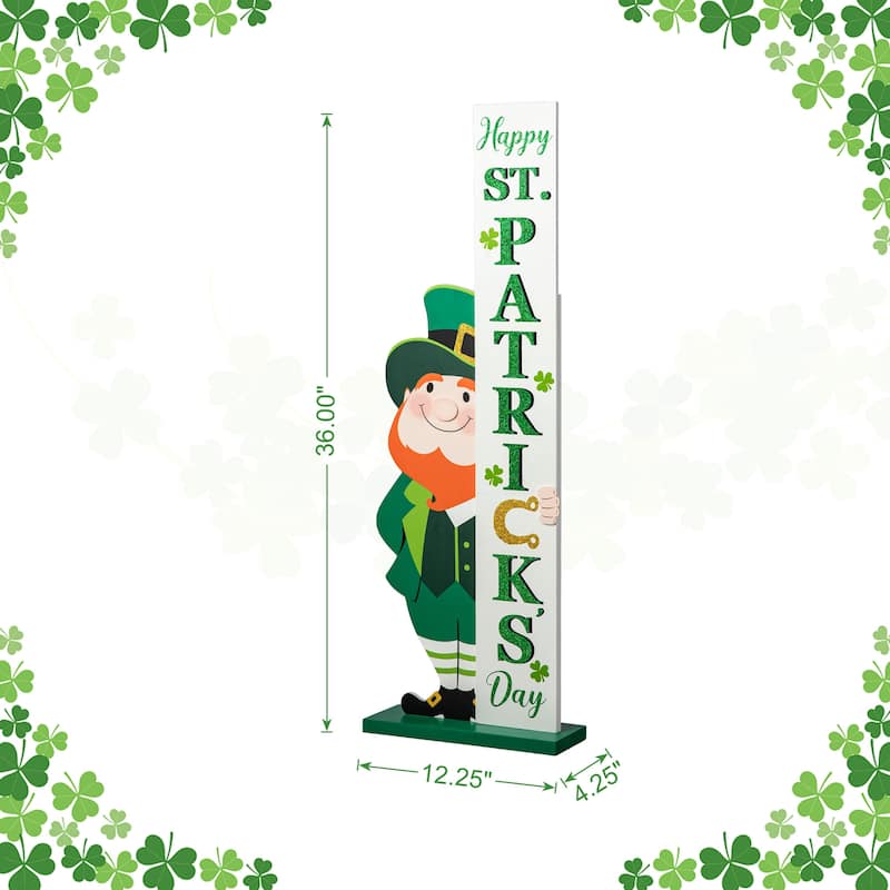 Glitzhome 36"H Wood Shamrock Leprechaun HAPPY ST.PATRICK'S DAY Sign Porch Decor