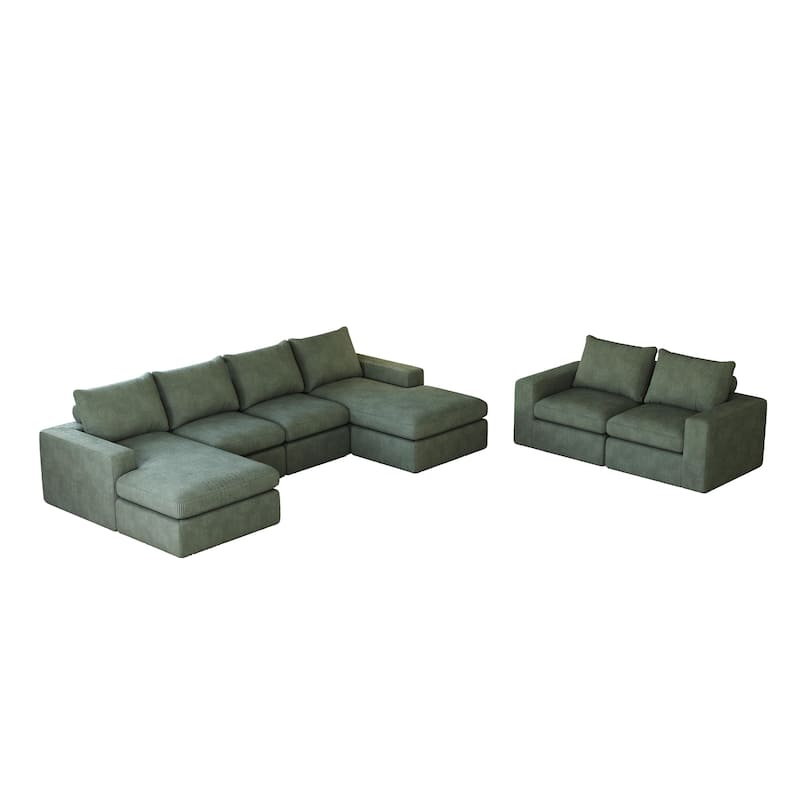L-shaped Sectional Sofa Set of 2 Corduroy Upholstered Cloud Modular Couch with Chaise Free Combination Sectional Sofa Set