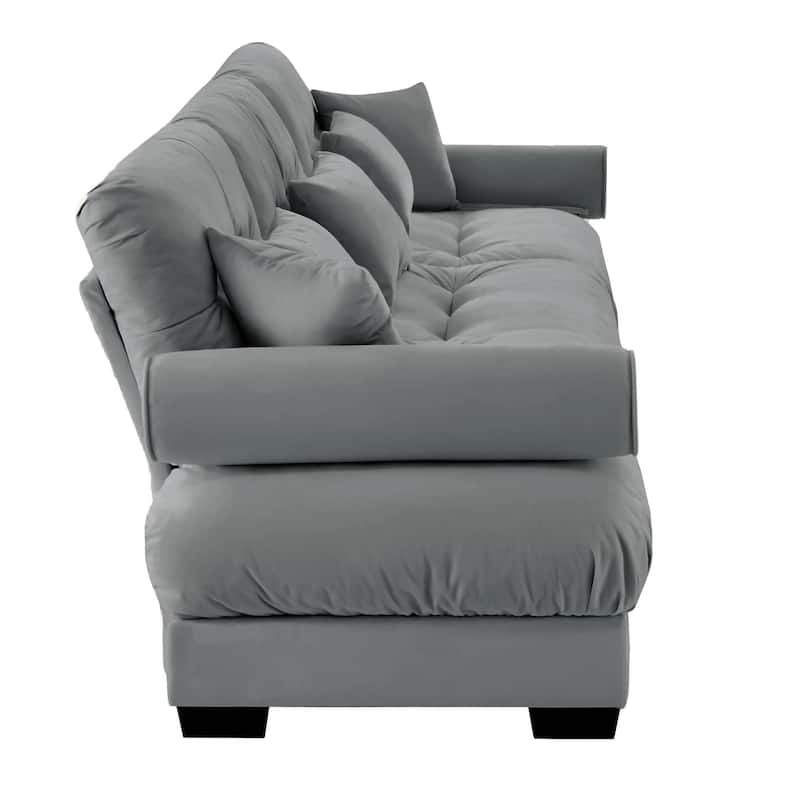 130" Oversized Velvet Modular Sofa, 3 Seater Modern Sectional Sofa with Bolstered Armrests, Upholstered Couches for Living Room