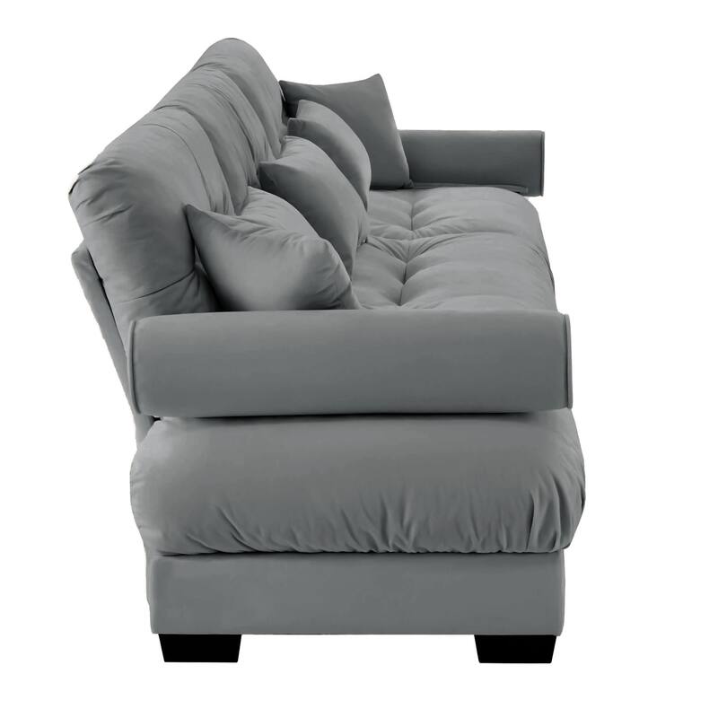 130" Velvet Modular 5-Seat Sectional with Cloud Cushions & Headrests