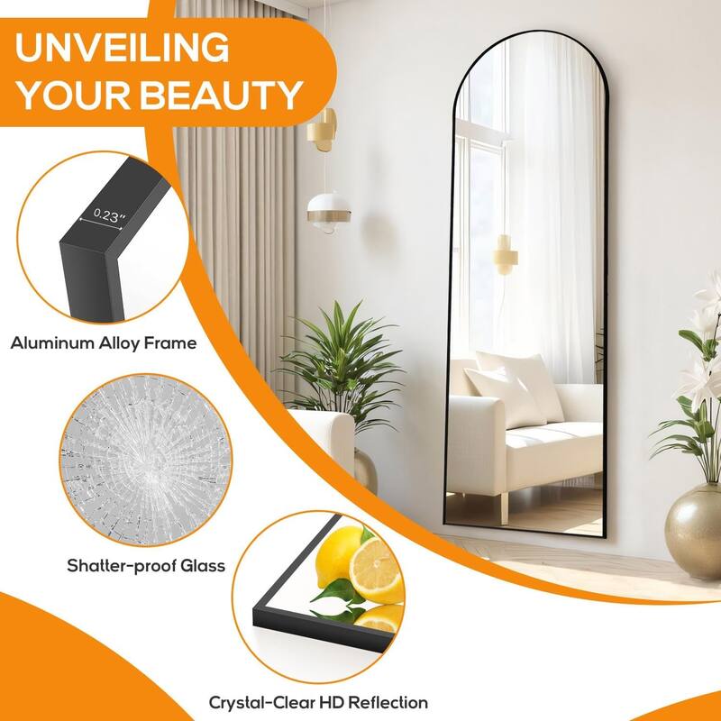 Arched Mirror Full Length, Upgraded 16"x59" Body Wall Mirrors with Shatter-Proof Glass, Floor Standing, Hanging or Leaning