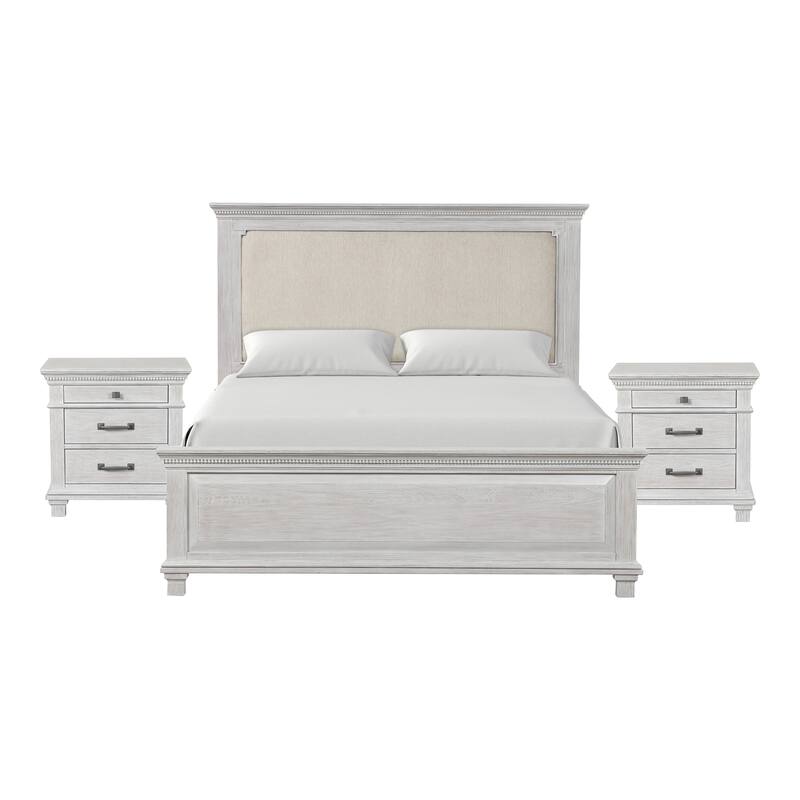 Furniture of America Eleanor 3-Piece Weathered Grey Solid Wood Panel Bedroom Set with Dentil Molding
