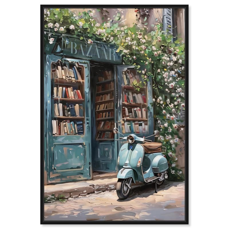 Quaint Bookstore Canvas by Art Remedy - Black - 36" x 54"
