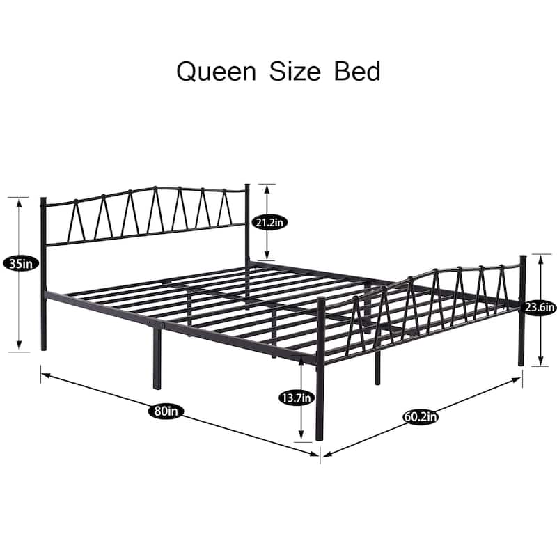 Javlergo Vintage Metal Platform Bed Frame with Headboard and Footboard, Heavy Duty Slat Support/No Box Spring Needed