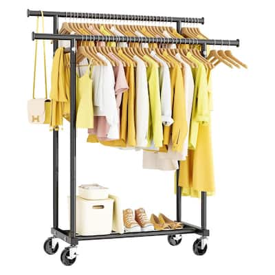 Double Rods Clothes Rack, Rolling Clothing Rack for Hanging