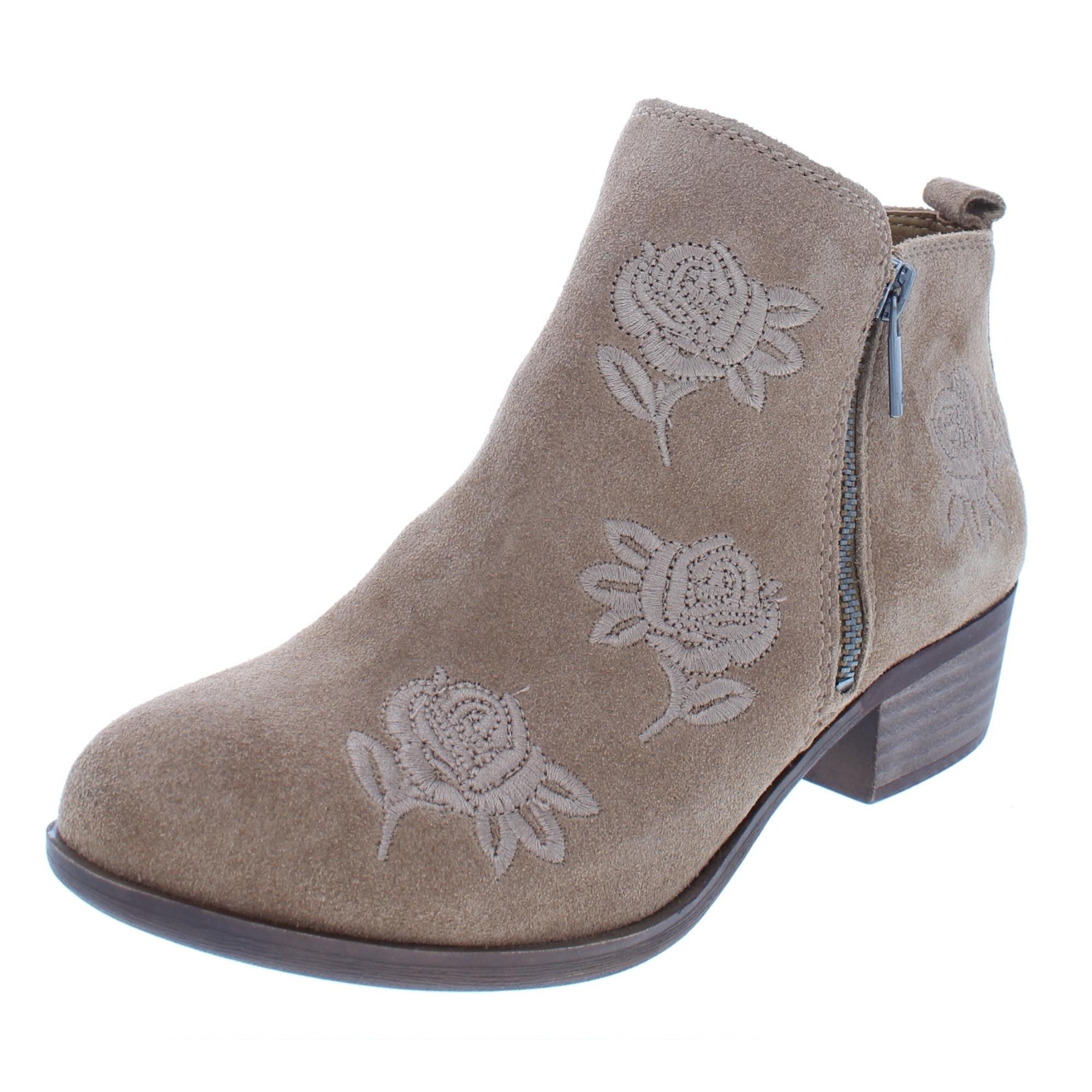 besha faux suede block heel bootie