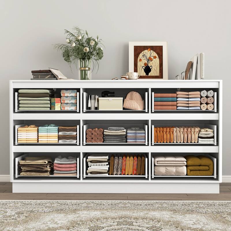 Large Floor Chest of Drawers 9 Drawer Dresser for Bedroom, Freestanding Storage Cabinet Side Table TV Stand