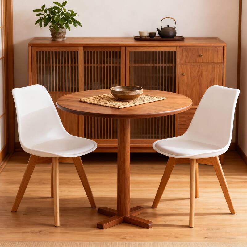 Modern Dining Chairs Set of 4, Armless Kitchen Chair with Solid Wood Legs, Plastic Side Chairs for Living Room/Dining Room