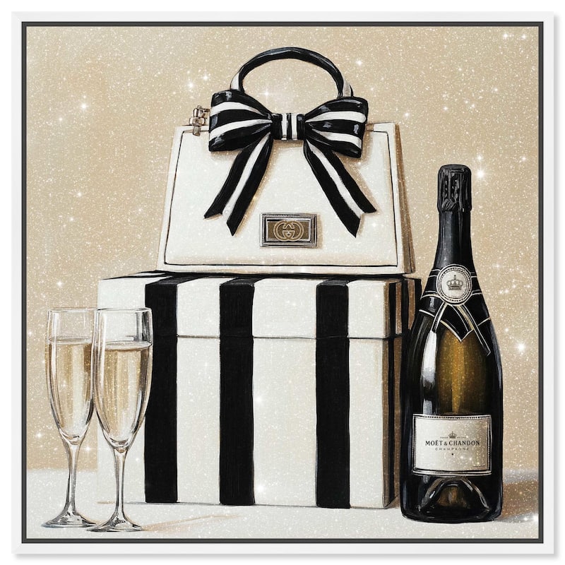 Black and White Striped Glam Canvas by Art Remedy - White - 30" x 30"