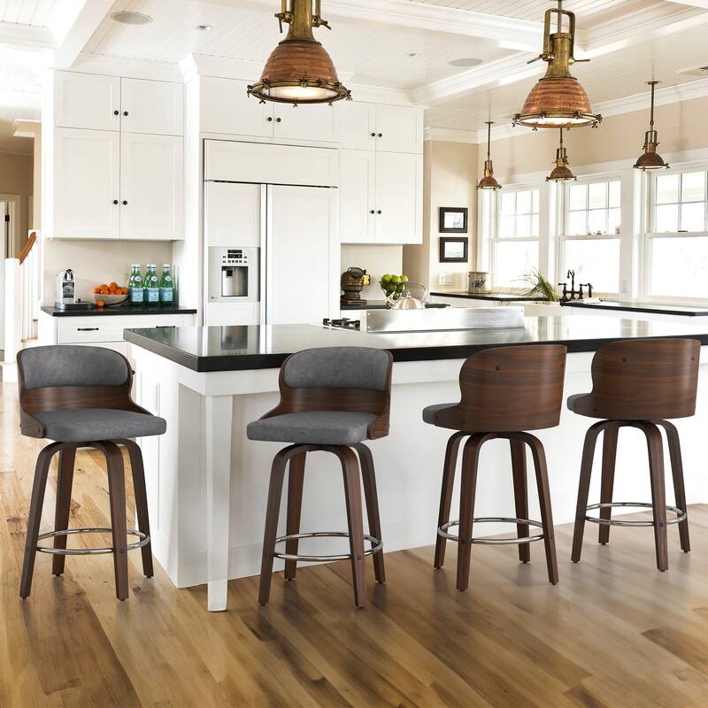 26 in. Counter Height Stool, Wooden Swivel Barstool PU Leather with Low Back