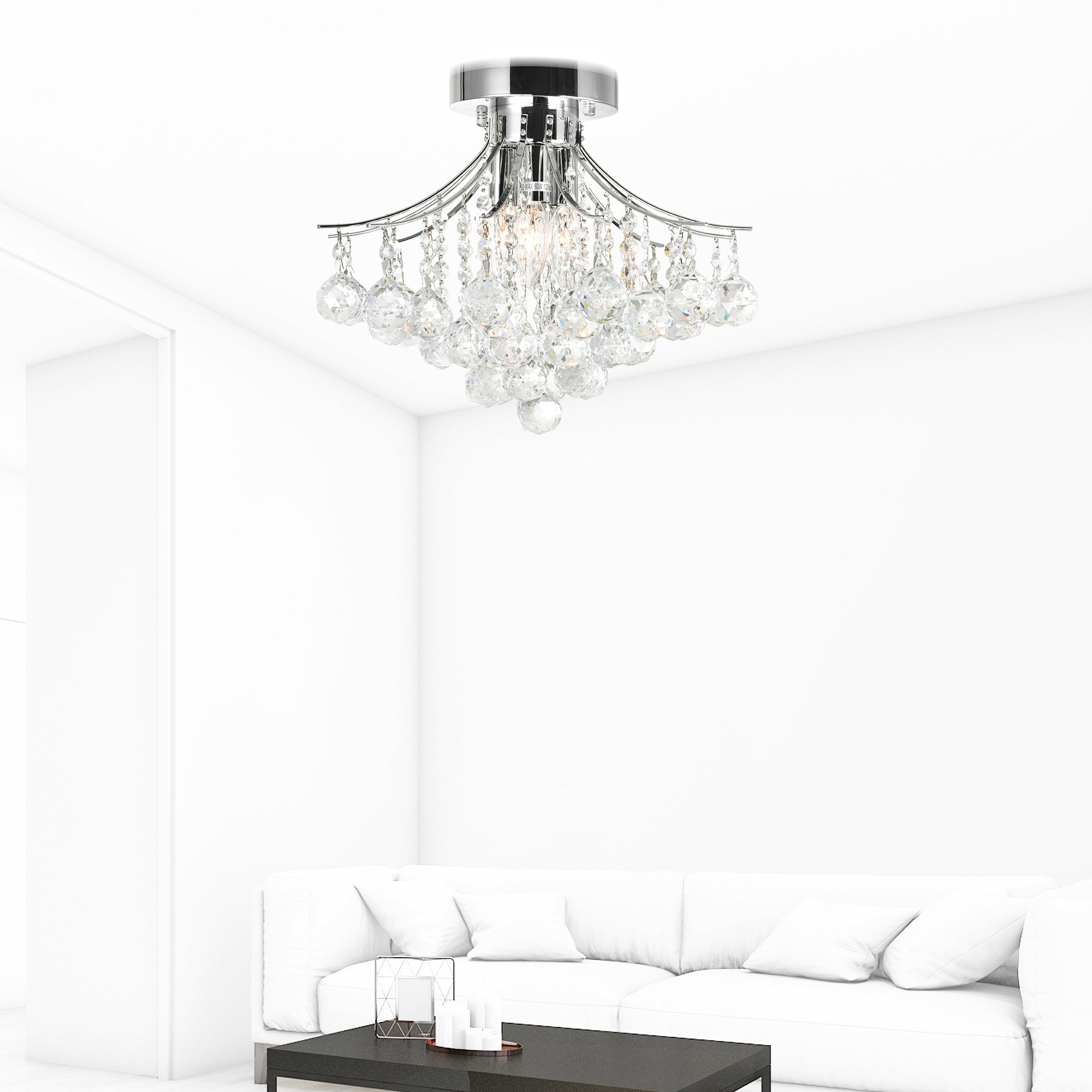 CWI Lighting Princess 4 Light 16in Chrome Flush Mount with Crystals