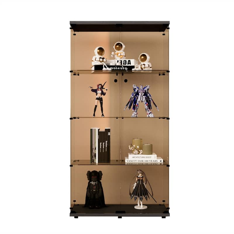 Two-door Tawny Glass Display Cabinet w/ 4 Shelves,Door, Floor Standing