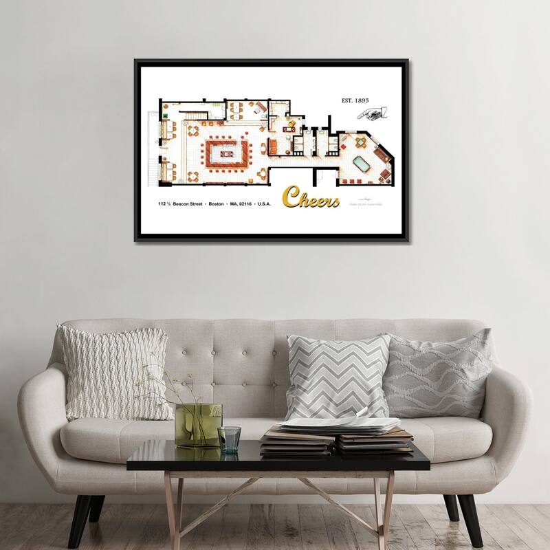 iCanvas "The Bar From Cheers" by TV Floorplans & More Framed Canvas Print
