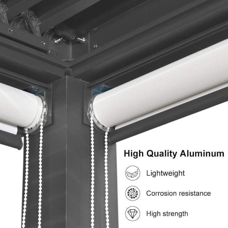 PURPLE LEAF Grey Louvered Pergola Accessories Roller Blinds, Strip Light and Shutter Wall(Pergola Not Included)
