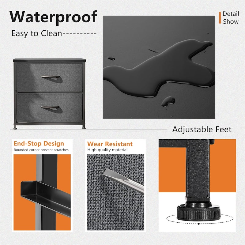 Nightstand Set of 2, Side Table with 2 Fabric Drawers, End Table, Bedside Table , Night Stand for Bedroom