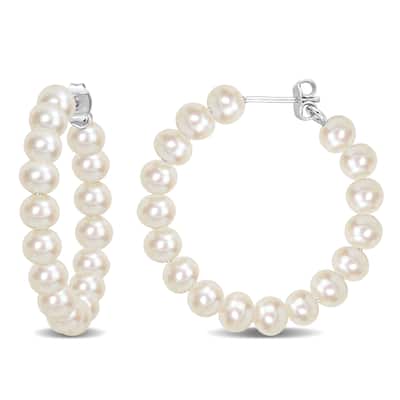 Miadora 5-5.5mm Cultured Freshwater Pearl Hoop Earrings in Sterling Silver