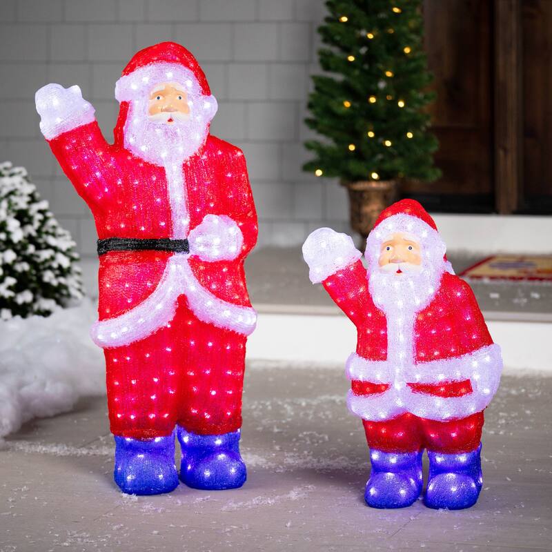 Lighted Waving Santa Claus Grade Acrylic Christmas Display Decor 2' - Red