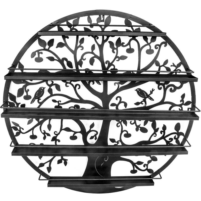 Sorbus Wall Mounted 5 Tier Nail Polish Rack Holder, Tree Silhouette Black Round Metal Salon Wall Art Display - Black