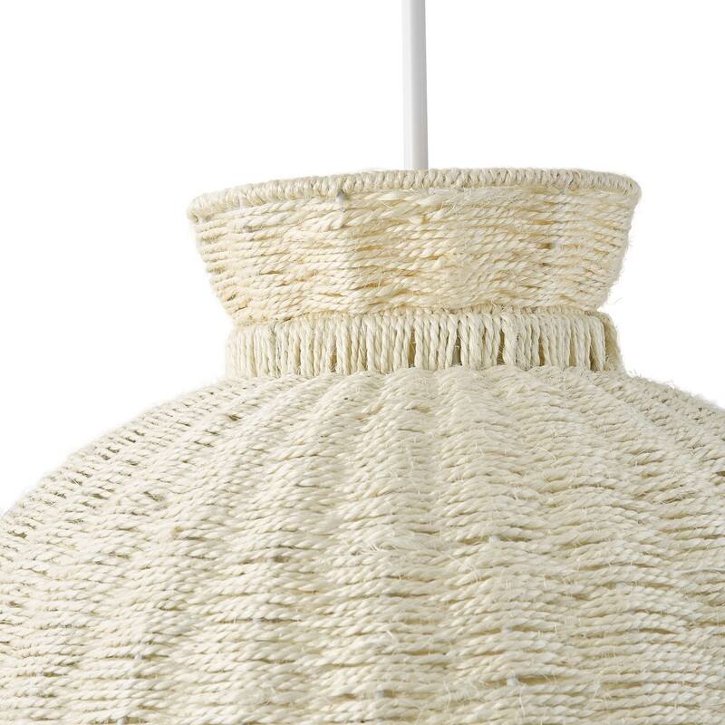 Boho Woven Rope Pendant Light Matte White and Beige 4 Light Ceiling Lamp for Dining Room or Kitchen Island