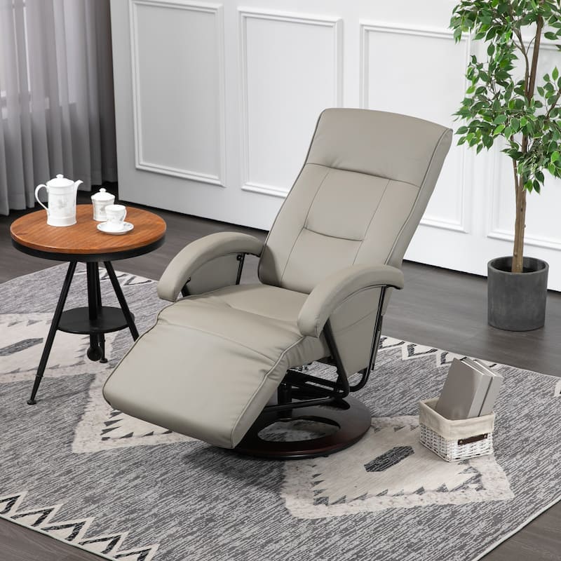 HOMCOM PU Recliner with Footrest, Lounge Chair with 135° Adjustable Backrest, Swivel Wood Base