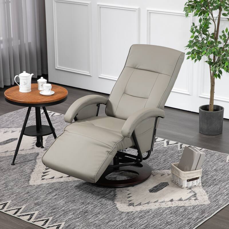 PU Leather Swivel Recliner with Footrest and Adjustable Backrest