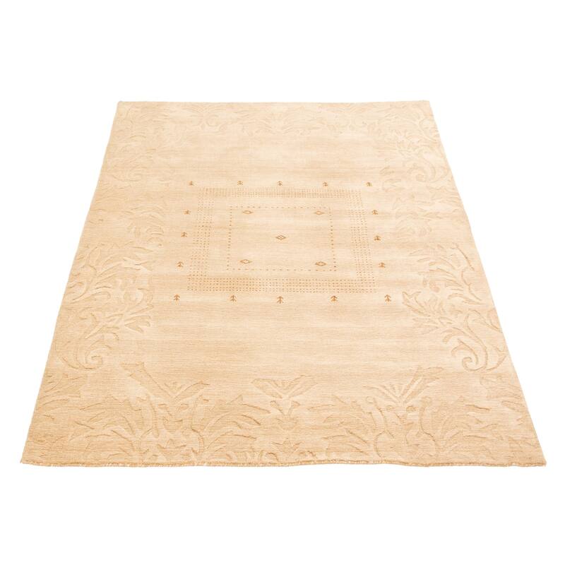 ECARPETGALLERY Hand Loomed Gabbeh Luribaft Tan Wool Rug 5'8 x 7'9