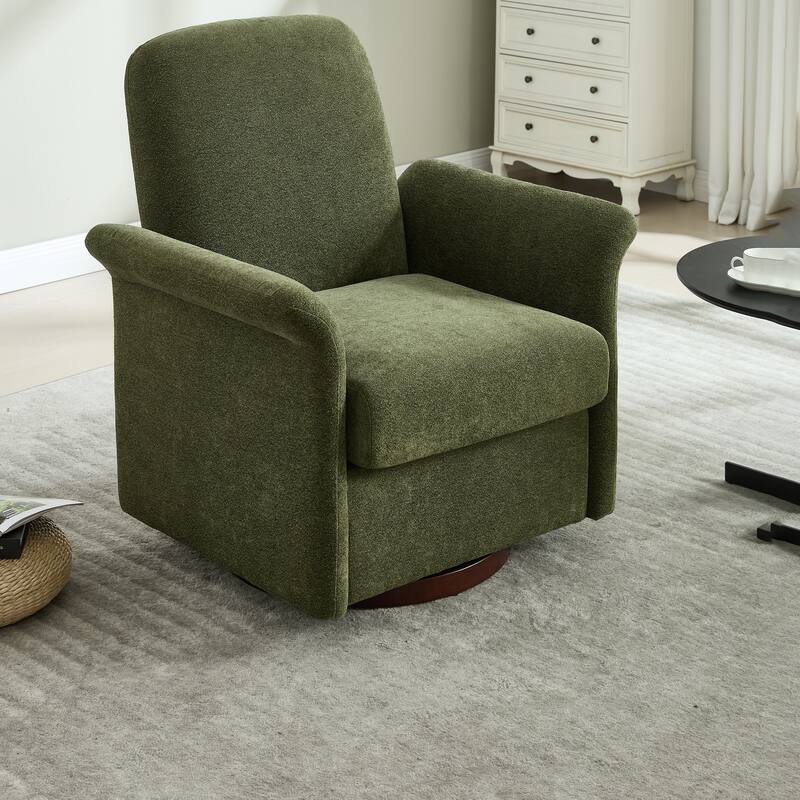 22 Inch Seat Wide Faux Leather Swivel Accent Chair with Wood Base