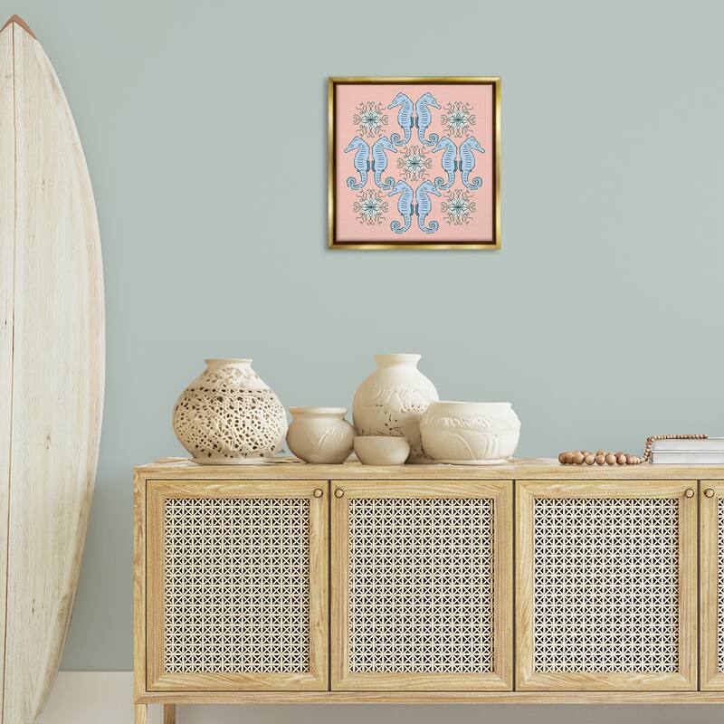 Stupell Symmetrical Coral Seahorse Pattern Framed Floater Canvas Wall Art Design By Sazerelli Designs