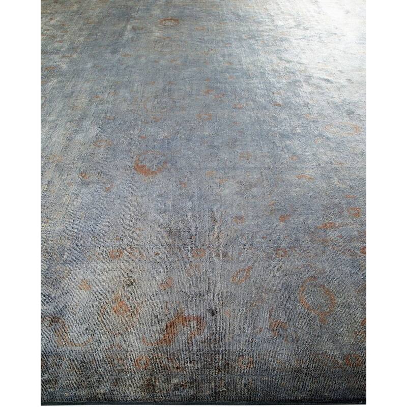Overton Hand Knotted Wool Vintage Inspired Modern Contemporary Overdyed Gray Area Rug - 12' 2" x 18' 2"