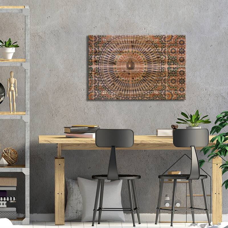 Africa, Morocco. Close-Up Of Tile Design Patterns Around Faucet. Print On Wood by Jaynes Gallery - Multi-Color